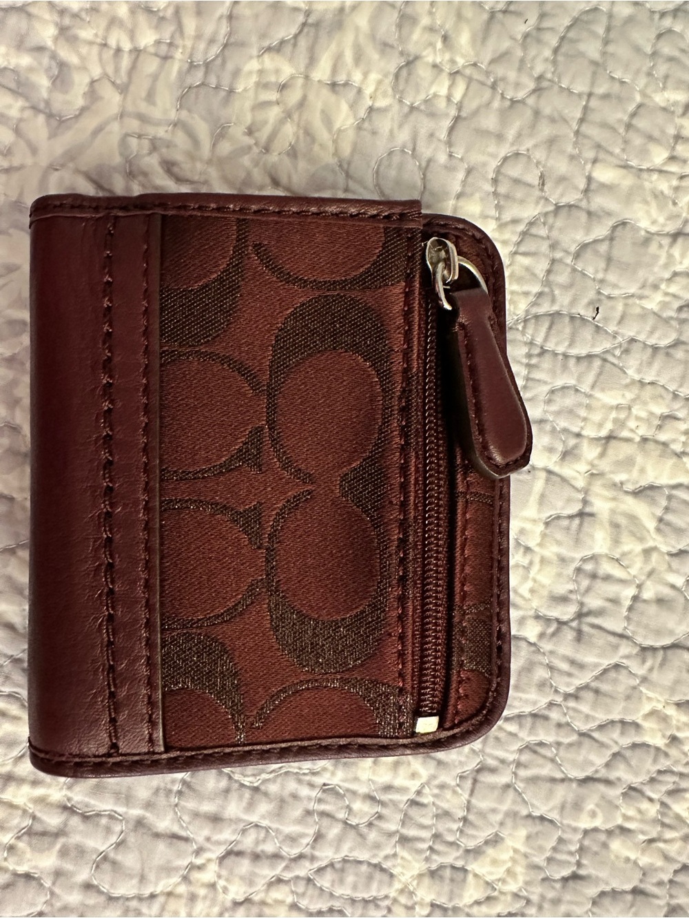 COACH Women’s Signature Canvas Bi-Fold Wallet in Burgundy - Picture 3 of 5